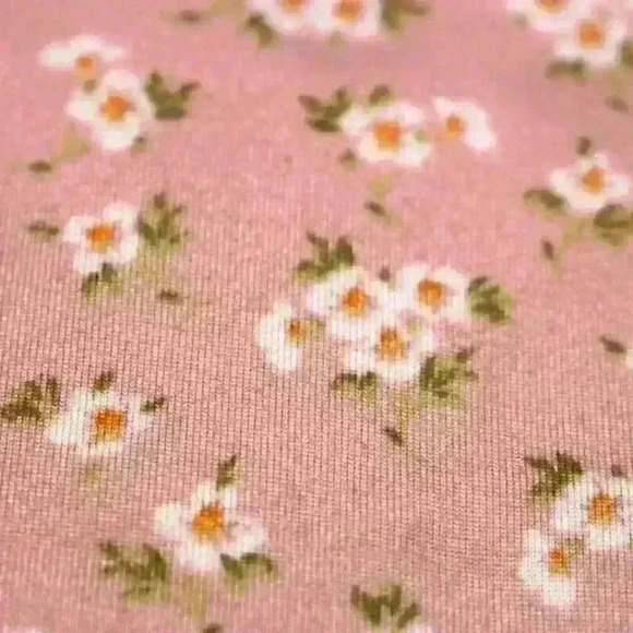 COTTAGECORE Stretchy Mock Neck Short Sleeve Pink Floral Print Top Women Small - Picture 9 of 10